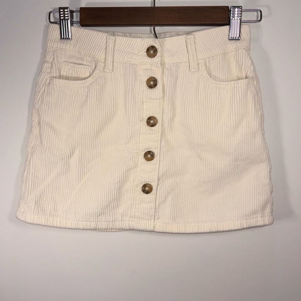 Jordache Kid Girls Button-Front Cream Corduroy adjustable Mini Skirt Size M(7-8)